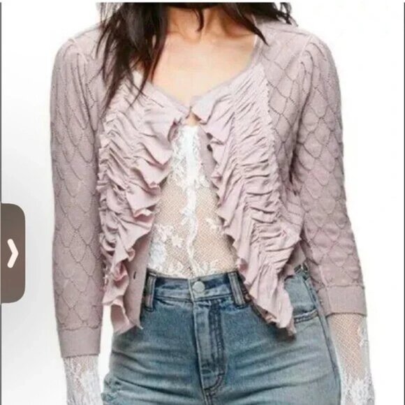 Free People Ruffled Cardigan Size Small - Picture 1 of 9